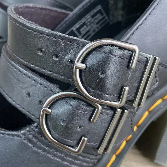 Dr. Martens Eviee Heeled Shoes in Black Sendal Leather Women's Size 6